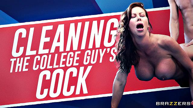 Cleaning College Guy's Cock