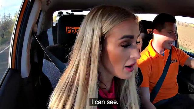 Deepthroating student fucks outdoor