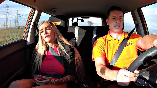 Deepthroating student fucks outdoor