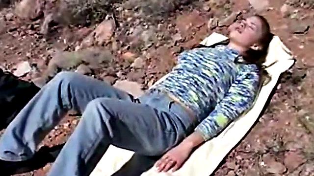 Little April rubs her tight pussy in the open air