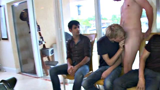 Real gays enjoy public cocksucking at strip party