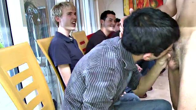 Real gays enjoy public cocksucking at strip party