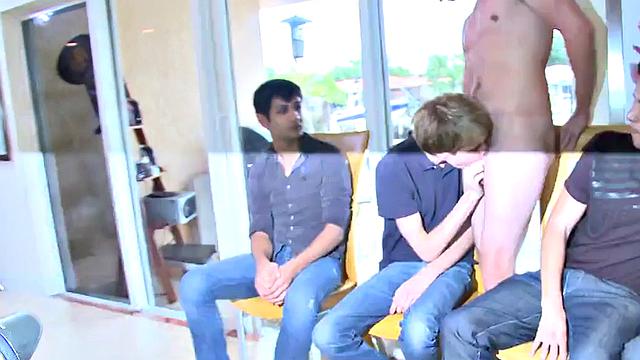 Real gays enjoy public cocksucking at strip party