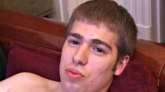 Adam Turner strips naked and grabs lube, as he checks out the porno video that's playing. He works up a boner and strokes with determination until his cum starts pumping.