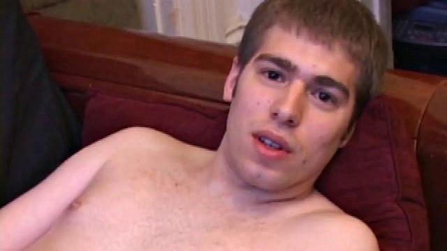 Adam Turner strips naked and grabs lube, as he checks out the porno video that's playing. He works up a boner and strokes with determination until his cum starts pumping.