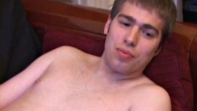 Adam Turner strips naked and grabs lube, as he checks out the porno video that's playing. He works up a boner and strokes with determination until his cum starts pumping.