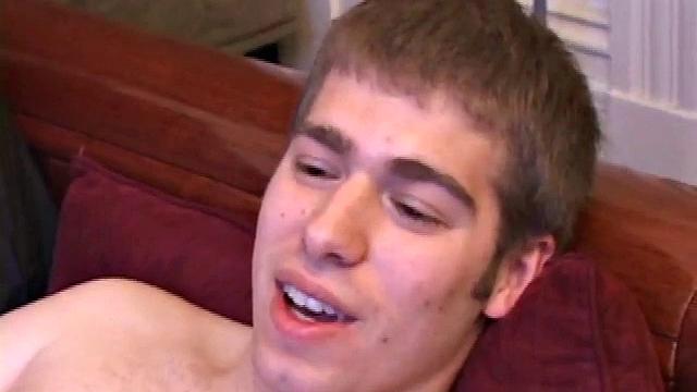 Adam Turner strips naked and grabs lube, as he checks out the porno video that's playing. He works up a boner and strokes with determination until his cum starts pumping.