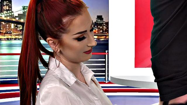 CFNM British babe sucks cock in live TV show