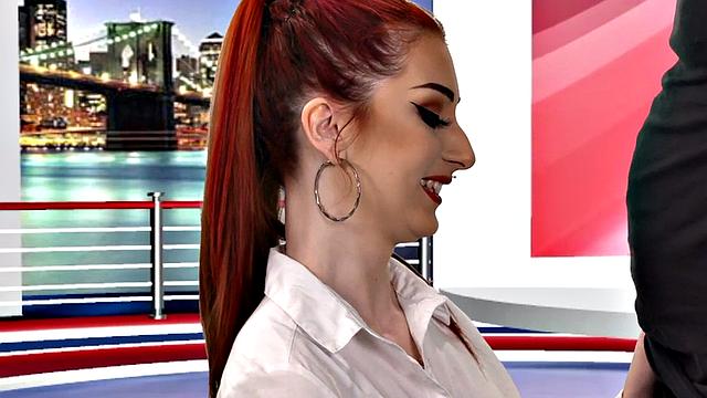 CFNM British babe sucks cock in live TV show