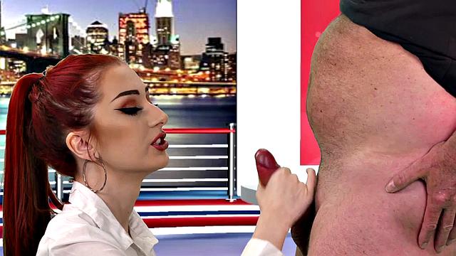 CFNM British babe sucks cock in live TV show