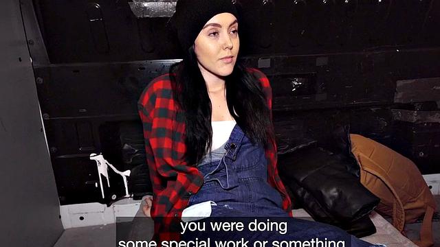 Picked up babe fucked by fake in public van outdoor