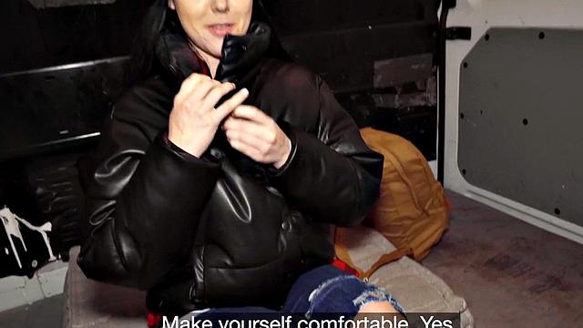 Picked up babe fucked by fake in public van outdoor