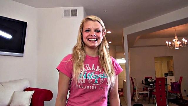 Little Taylor's homemade POV blowjob and handjob skills with a big white dick