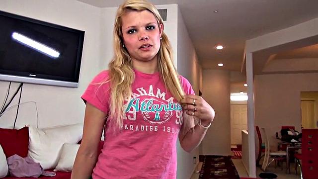 Little Taylor's homemade POV blowjob and handjob skills with a big white dick