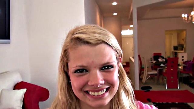 Little Taylor's homemade POV blowjob and handjob skills with a big white dick