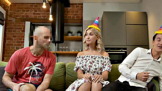 HUNT4K. For cash lucky guy gets to fuck blonde in front of her BF