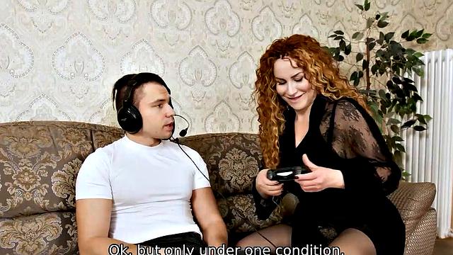 Stepmom with big tits fucks stepson in front of the camera