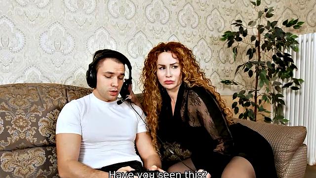 Stepmom with big tits fucks stepson in front of the camera