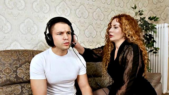 Stepmom with big tits fucks stepson in front of the camera