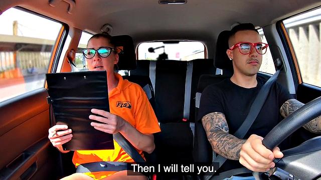 Deepthroating instructor banged in back seat