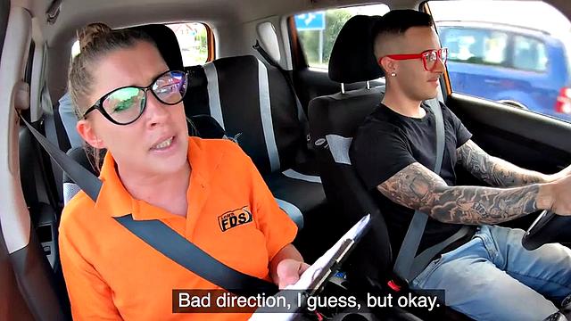 Deepthroating instructor banged in back seat