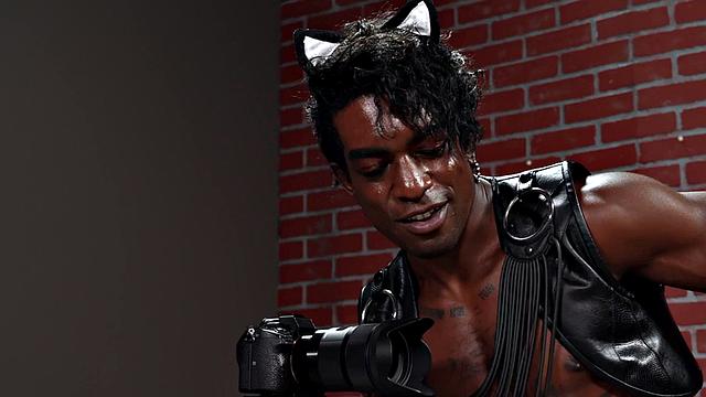 Cosplay bottom toys with dildo while black BF watches