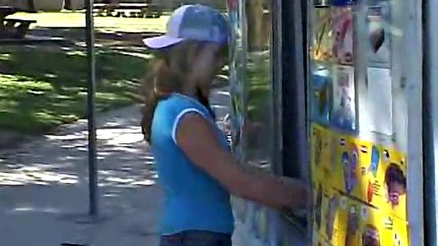 Cute April Outdoors Sucking A Popsicle