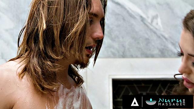 NURU MASSAGE - Busty MILF Elizabeth Skylars Rides Stepson's Cock In Steamy Massage Fuck