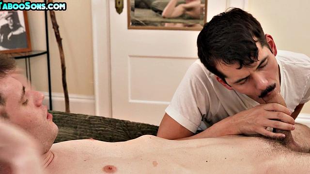 Barebacking stepson fucks stepdaddy with hairy chest