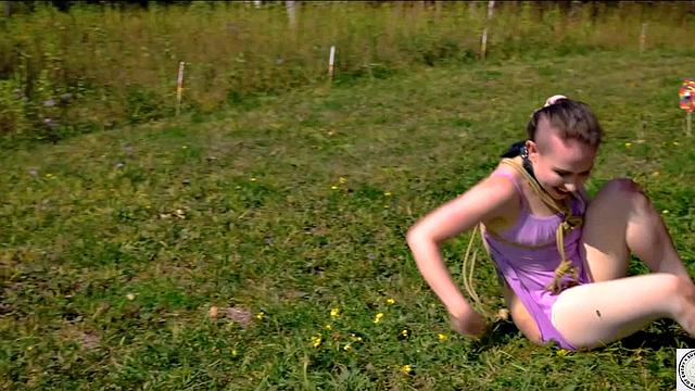 Piss drinking beauty flogged in sunny day domination ballet