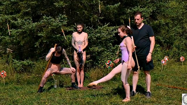 Piss drinking beauty flogged in sunny day domination ballet