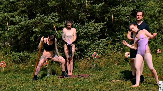 Piss drinking beauty flogged in sunny day domination ballet