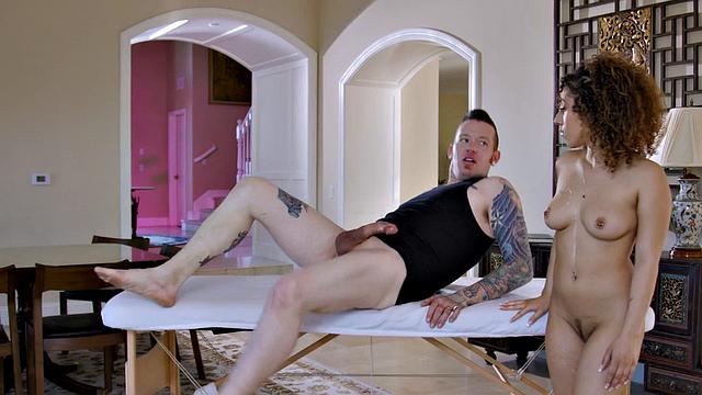 A curvy black teen get her tight pussy pounded on a massive white cock