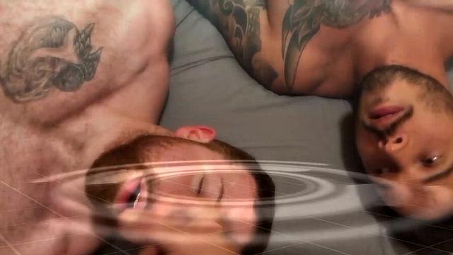 Boyfriends Christopher Meyers and Seth Knight invite their hairy friend Sean for a hot threesome bareback fuck.