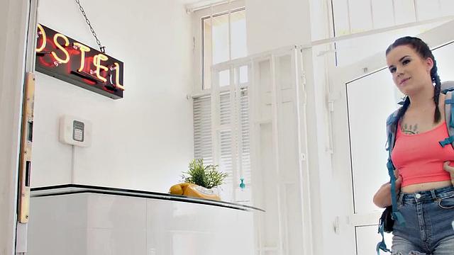 Big ass babe sucks and gets fucked by stranger in hostel room