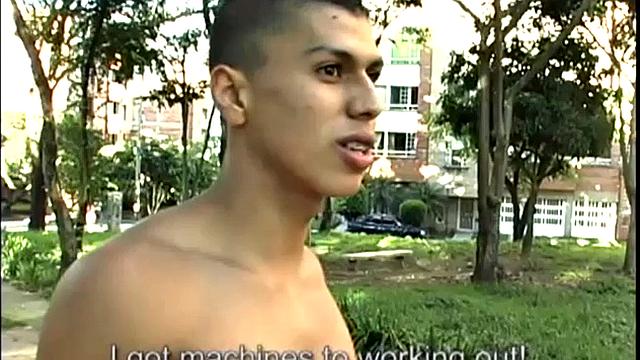 After meeting outdoors, these two young Latinos hit the bed ready for action. The two kiss, as their clothes hit the floor and it isn't long before they are getting a taste of each other.