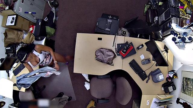 Watch Lady as she gets pounded hard in her tight wet pussy in the pawnshop