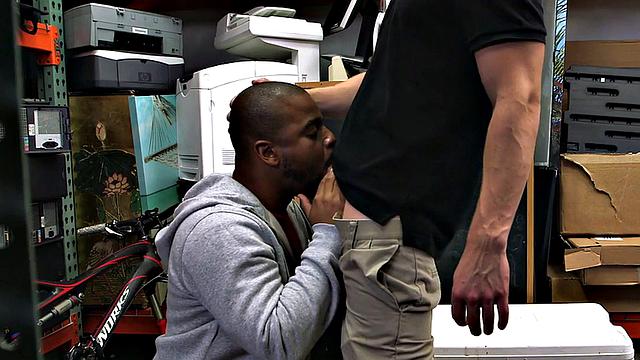 Pawn gay black stud sucks white in meeting room