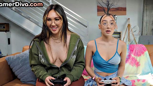 Geeky lesbian gamers fingering