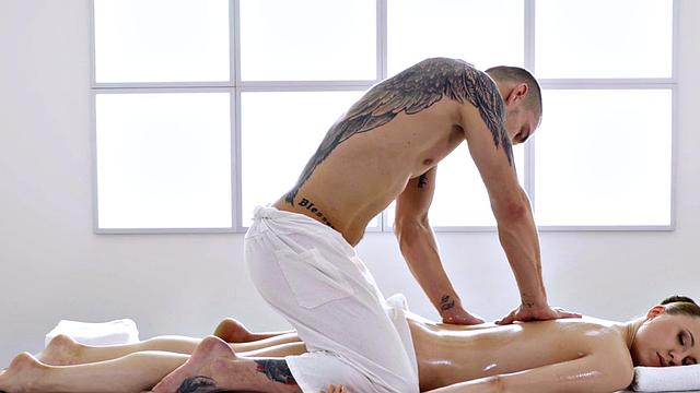 Massaging lady fucked by thick pounder in wet pussy