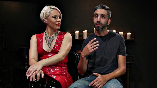 BDSM CFNM latex domina torments her sub with whipping