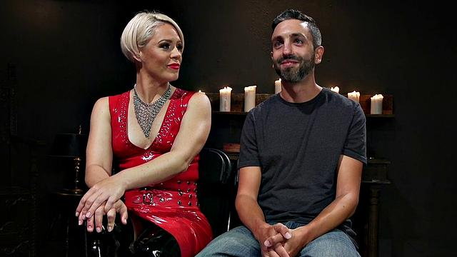 BDSM CFNM latex domina torments her sub with whipping