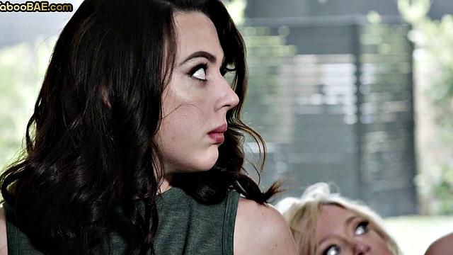 Cute babe sharing cock with bigtitted MILF in 3some