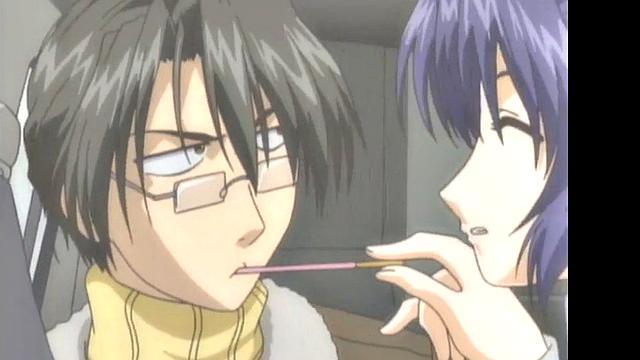 Enjoy the steamy anime cartoon with glasses-wearing babe in romantic action!