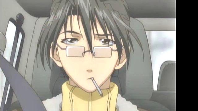 Enjoy the steamy anime cartoon with glasses-wearing babe in romantic action!