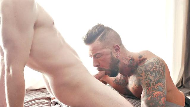 Tattooed daddybottom assbanged by twunk after cocksucking