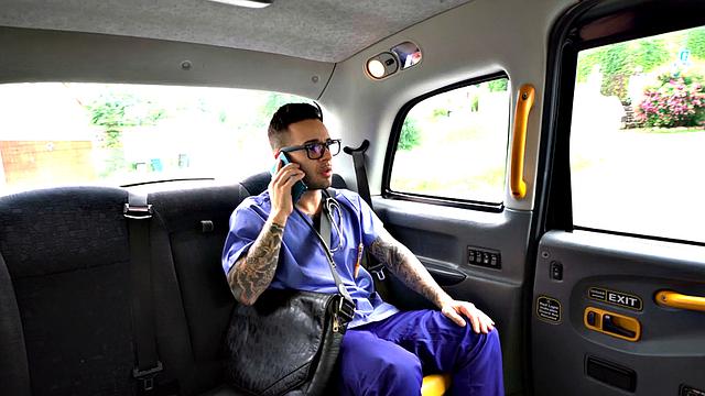 A special thanks for your service: a bald chick in glasses gives a titjob, gets fucked in the car and glasses on