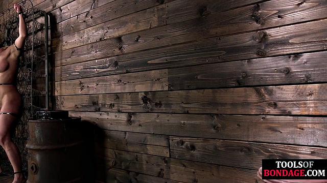 Mouthgagged blonde MILF gets double cunttoyed