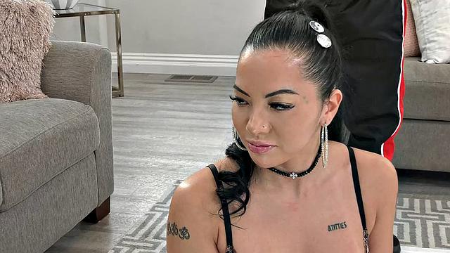 Morgan Lee Petite Asian With Big Tits Rides John Strong in front of Husband