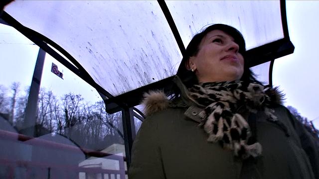 Naughty brunette MILF pays her rent with a stranger's cum in a public place